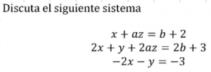 sistema de ecuaciones lineales con parámetro